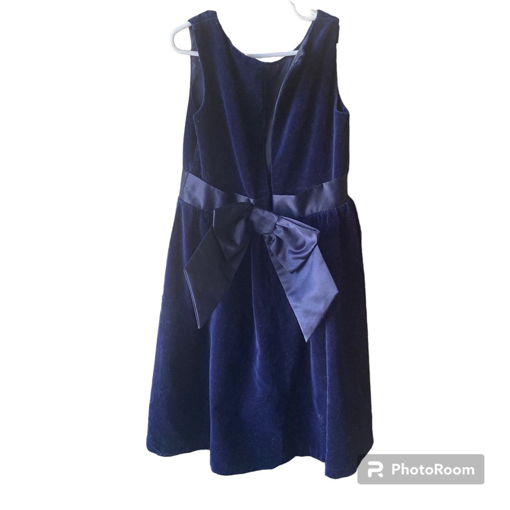 Gymboree Navy Blue Velvet‎ Party Dress  Size 8 w/ Satin Bow & Rhinestones - Picture 2 of 6